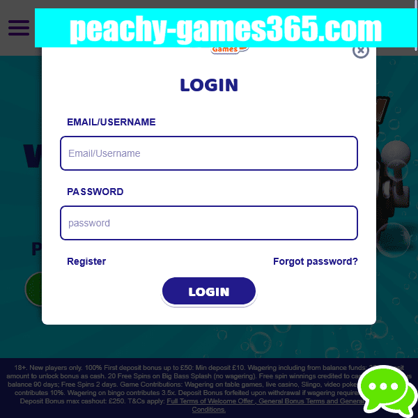 Peachy Games login modal
